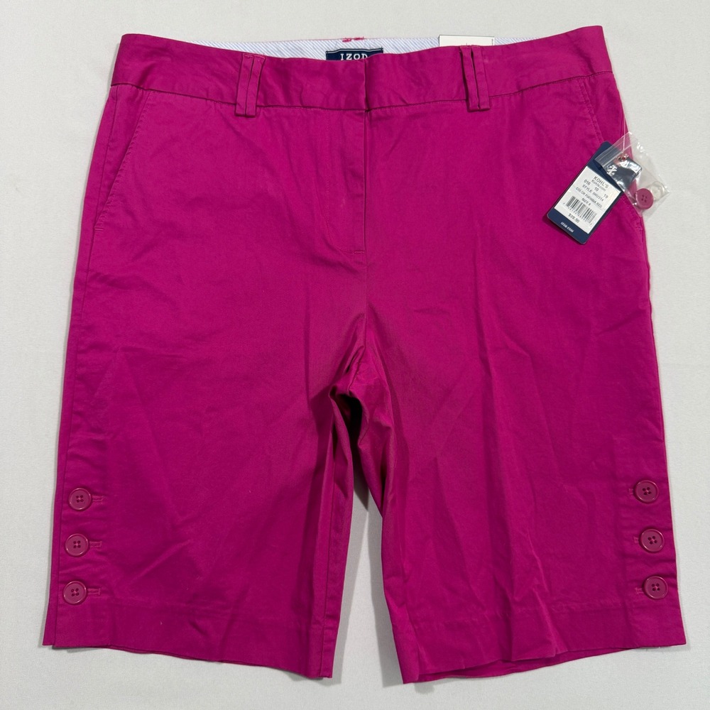 IZOD Womens Shorts Size 8 Pink Fuchsia Red Bermuda Chino Cotton New NWT Preppy